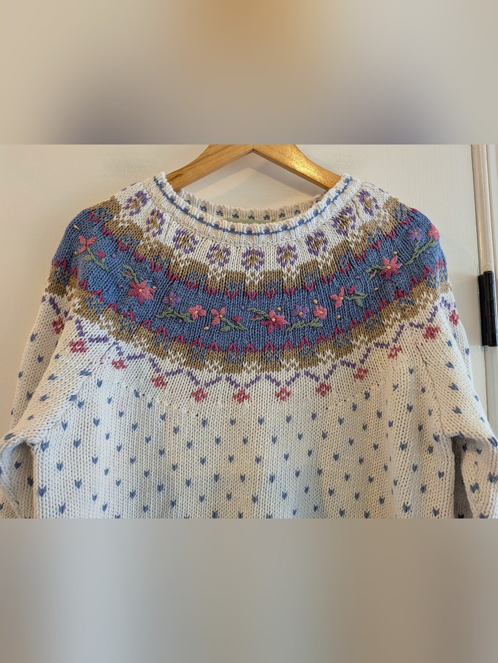 Vintage Northern Isles Hand Knit Embroidered Sweater Grandma Cottagecore Size M - Picture 2 of 12